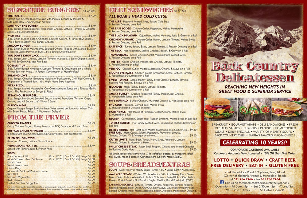 Back Country Deli, sandwiches, breakfast, lunch, catering, Yaphank, www