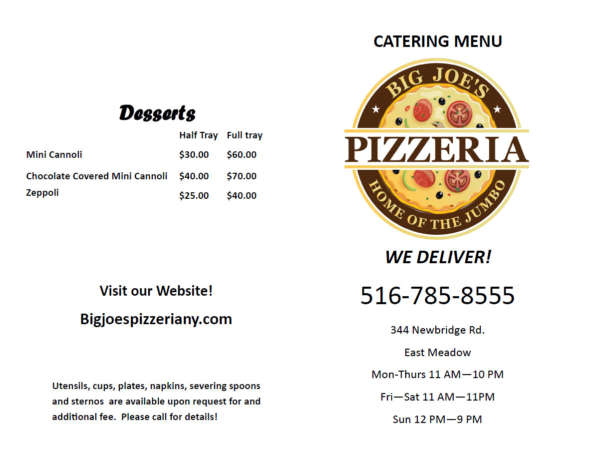 Big Joes Pizzeria, Pizza, Catering