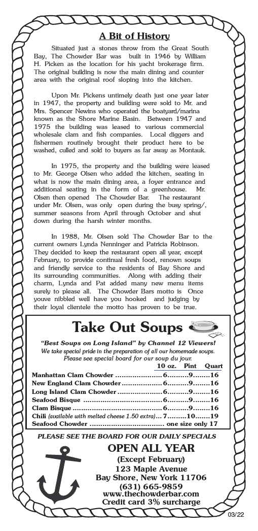 Chowder Bar Restaurant Bayshore Restaurants