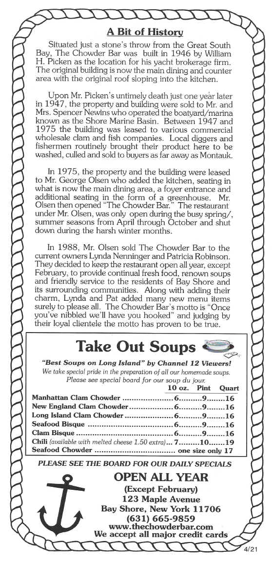 Chowder Bar Restaurant Bayshore Restaurants