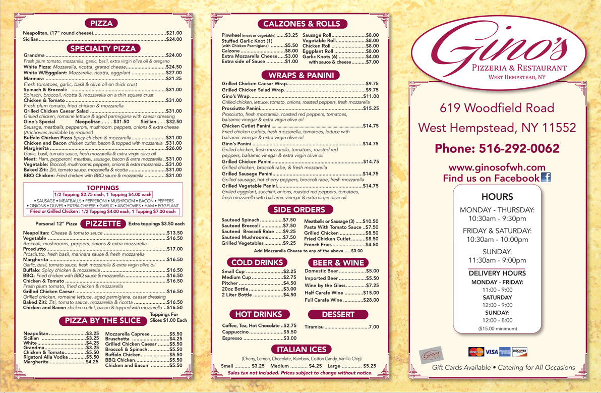 Ginos Pizzeria West Hempstead Pizza Pizzeria