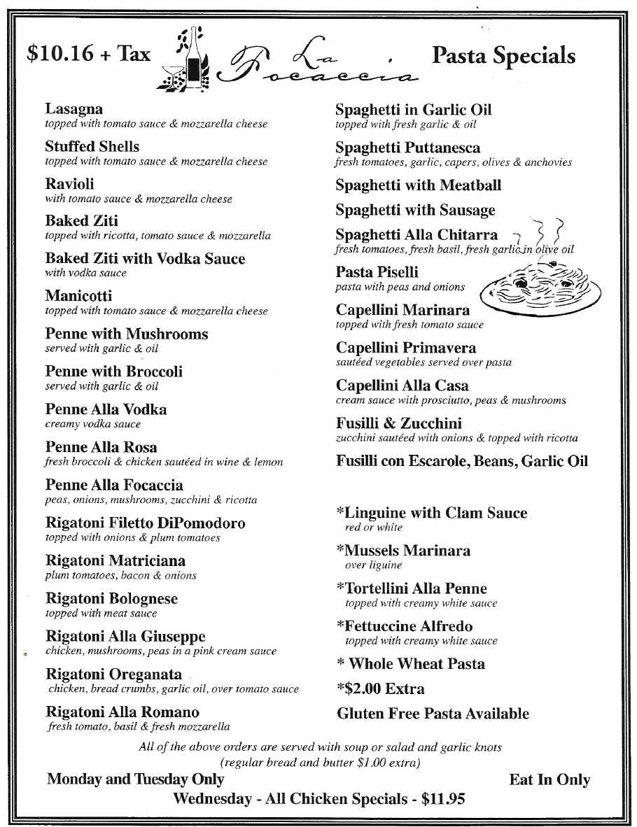 La Focaccia member of Levittown Restaurants