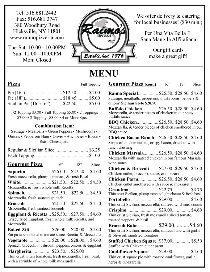 Hicksville Raimos Pizzeria Pizza