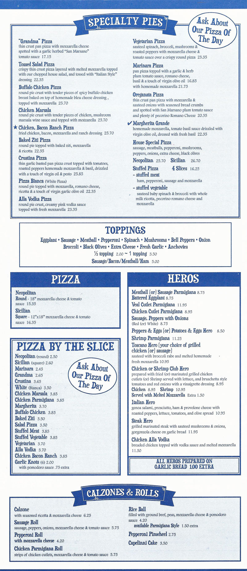 Ginos RVC, Pizza, Pasta, Restaurant, Rockville Centre